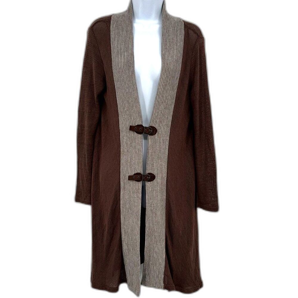 Simply Noelle Duster Sweater Women's Brown Cream Buckle Detail Small/Medium